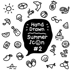 Tiny cute doodle hot summer on da beach vector icon set with black & white color that can be used as emoji or symbol for kids or little seamless pattern on pastel background for wrapping gift box.