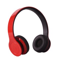 Wireless surround headphones in red and black on a white isolated background
