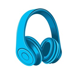 Vector illustration of wireless headphones in blue tones on a white isolated background