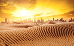 Dubai skyline, view from the desert