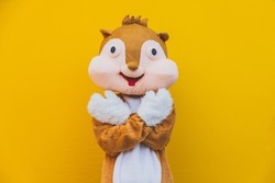 Squirrel character mascot has a message for humanity. Environmental concept about animal rights