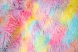 Multicolored fur texture. Faux fur for sewing