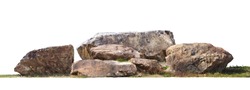 The large stones are on the grass isolated on white background.clipping path.