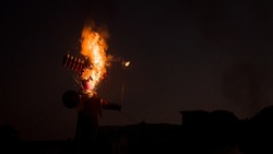 Ravan statue burning in Dussehra, India