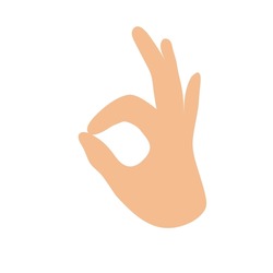 Ok hand sign. Approving affirmative gesture. Vector flat hand illustration