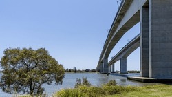 Recreation Area under The Sir Leo Hielscher Bridges (formerly known as Gateway Bridge), Brisbane River, Brisbane, Queensland 2023