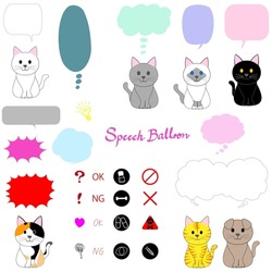 Collection of cats, icons, and speech balloons