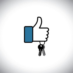flat design vector like icon of person holding keys of house or car or any other asset