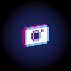 Neon colors isometric 3d photo camera. For illustration, advertising, game, print, web, poster, icon, pictogram, packaging.