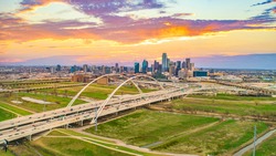 Downtown Dallas, Texas, USA Drone Skyline Aerial Panorama