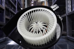 Heater fan of the air conditioning system of a modern car. Spare parts, car service.