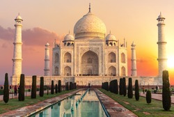 Taj Mahal at sunset, beautiful scenery of India