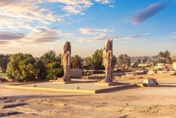 Colossal statues on the way to the Valley of Kings, Luxor, Egypt