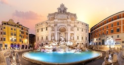 Trevi Fountain at sunrise beautiful full view, Rome, Italy, no people
