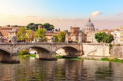 Bridge Vittorio Emanuele II, the Tiber River and St Peter's Cathedral, Rome, Italy