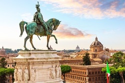 The equestrian statue of Victor Emmanuel II above the Altar of the Fatherland, Rome, Italy