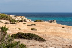 Natural landscape in Formentera beach of Calo d es Mort in Balearic Islands.