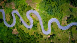 Aerial view curve road on the mountains