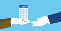 Buy out,transfer and acquisition of business,hand over the company,blue background,vector illustration