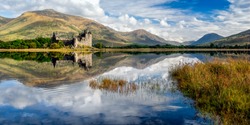 The ruins of Kilchurn castle are on Loch Awe, the longest fresh water loch in Scotland. It can be accessed on foot from Dalmally road on the A85. This image was taken from the opposite bank. 