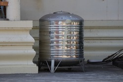 Large stainless steel drinking water tank installed in the countryside in Thailand