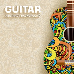 Hand drawn art classic guitar background ornament illustration concept. Vector design