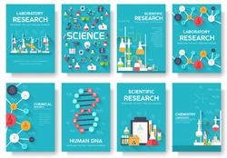 Science information cards set. laboratory template of flyear, magazines, posters, book cover, banners. Chemistry infographic concept background. Layout illustrations template pages with typography