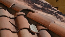 Broken roof tile in need of repair                               