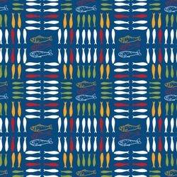 Sardine shoal of fish seamless vector pattern. Lisbon St Antonio traditional portugese food festival grilled fishes. June Portugal street party . Atlantic ocean animal symbol. Isolated fishing tourism