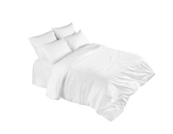 White bed isolated, white bed linen isolated, bed with pillows isolated