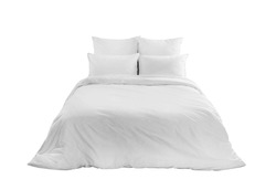 White bed isolated, white bed linen isolated, bed with pillows an duvet isolated