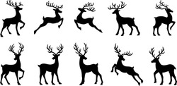 christmas deer silhouettes on the white background
