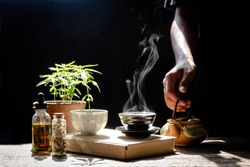 Cannabis capsules, hemp oil, hemp seed extract, along with hot hemp tea for medical use