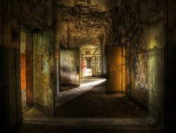 hallway in an abandoned complex, hdr processing