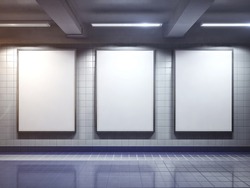 three big vertical poster on metro station