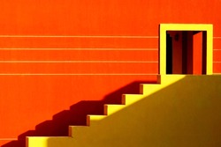 Egypt. Minimalism. Here is yellow stair on a red wall background                                 