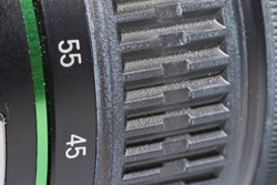 Close up of camera lens focal length