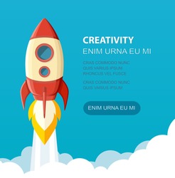 Space rocket launch. Start up concept flat style. Vector illustration. Can be used for presentation, web page, booklet, etc.