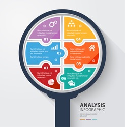 Business data analysis infographic. 6 colorful pieces. Vector illustration
