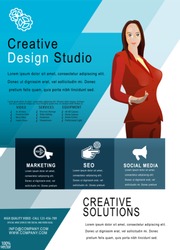 Recruitment design poster or Banner template. 2019 Job or hire Vacancy Advertisement. Concept of flyer on a blue background with woman silhouette. Infographic design. Hiring poster template design.