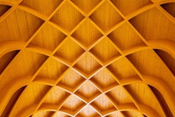 Beautiful interplay of lines in the wooden ceiling of a car museum in Wassenaar, the Netherlands