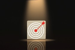 Goal Achievement and objective concept.,Target Dartboard icon Product Showcase or Wooden cubes with spotlight over black background.