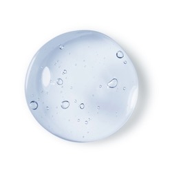 Glycerin gel texture. Blue serum toner drop isolated on white background. Liquid gel moisturizer with bubbles macro
