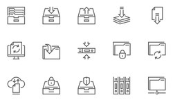 Archive and Folders Vector Line Icons Set. Contains Repository, Sync, Storage of Documents and more. Editable Stroke. 48x48 Pixel Perfect.