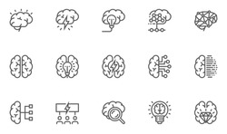 Brainstorming Line Icons Set. Brain, Creativity, Novel Idea. Editable Stroke. 48x48 Pixel Perfect.