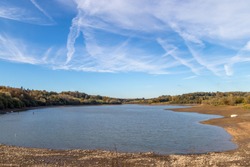 View of Ardingly reservoir in Sussex in autmn with low water reserves