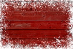 Red wooden Christmas background with snowflake 