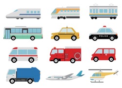 Various vehicles and airplane icons