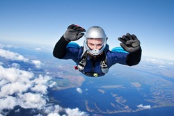 Skydiver falls through the air
