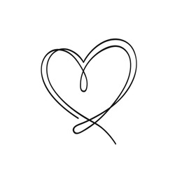 Heart illustration. White background. Black outline. The line in the form of heart. Template for Valentine's Day banners, posters, greeting cards. Minimalism.